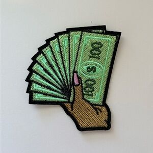 Embroidered Money Hand iron on Patch - Green and Tan